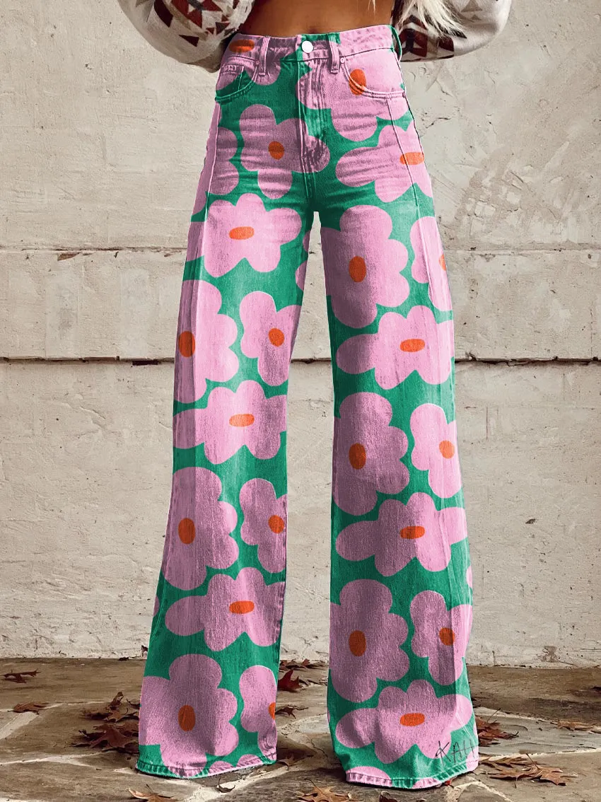 Floral Print Casual Wide-Leg Pants