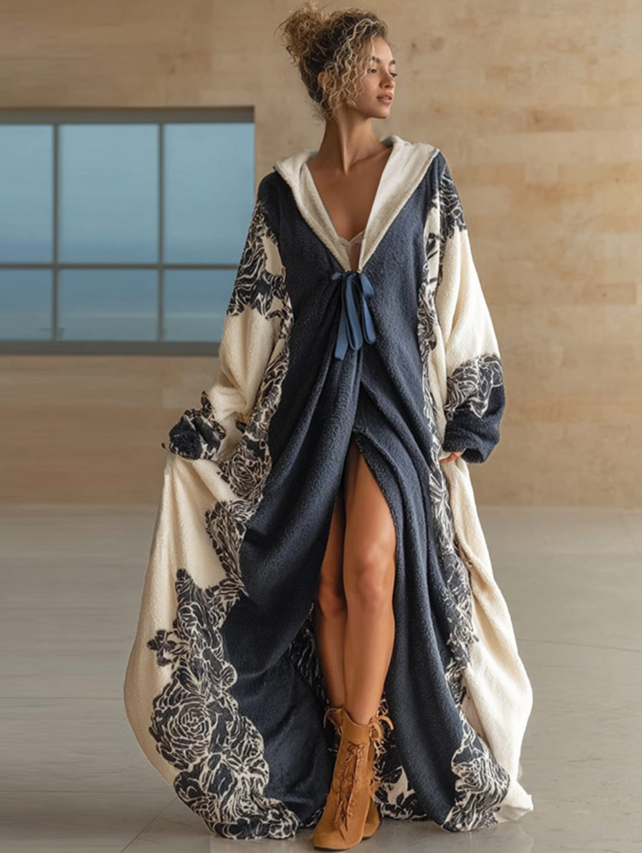 Flower Pattern Luxury Fleece Long Robe