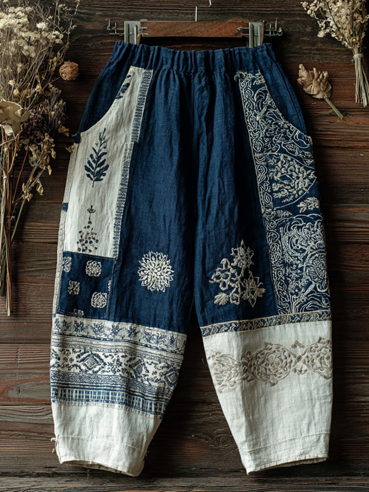 Japanese Art Patchwork Print Casual Pants