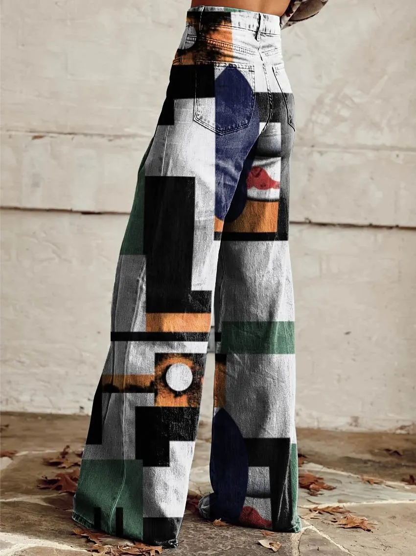 The Geometry of A Chaotic Arrangement Print Casual Wide-Leg Pants