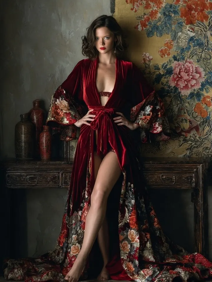Retro Fit Red Velvet Robe (belt Included)