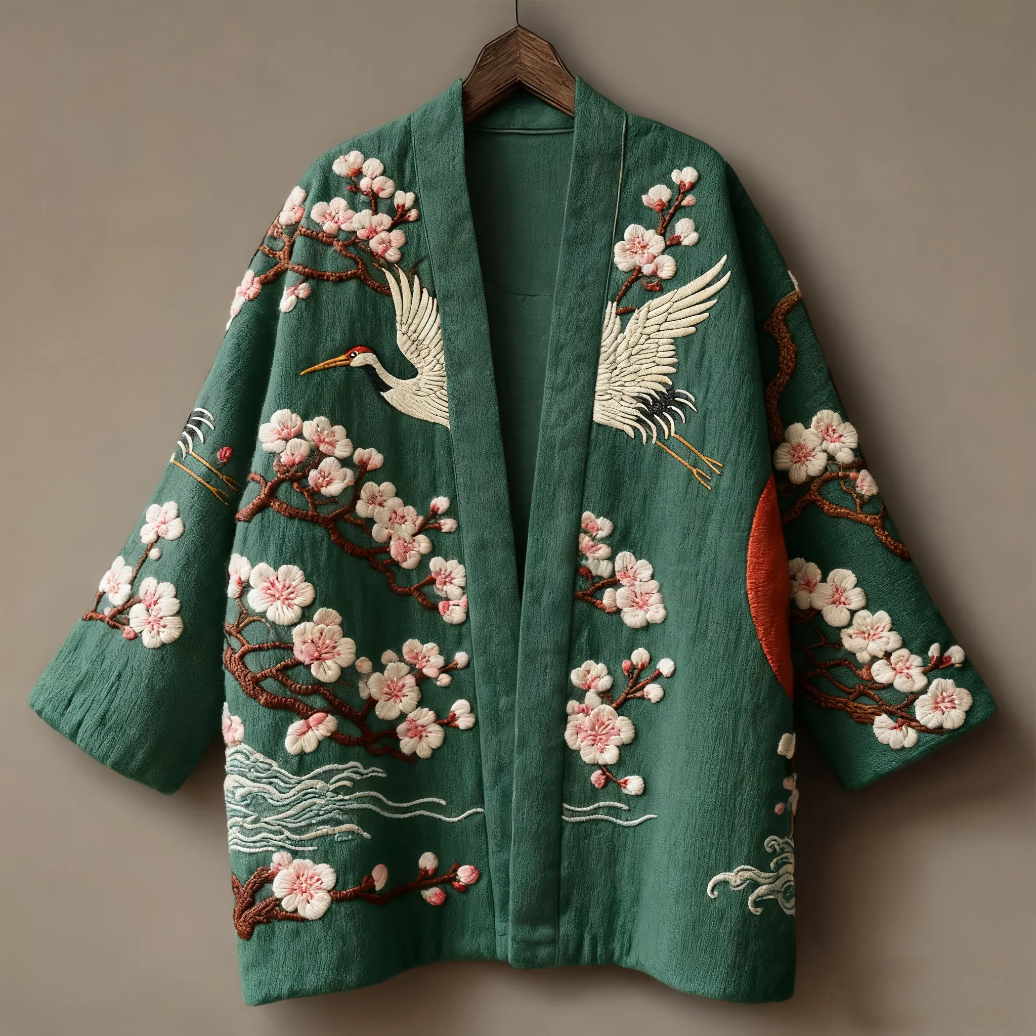 Oriental art landscape painting three-dimensional embroidery linen kimono cardigan
