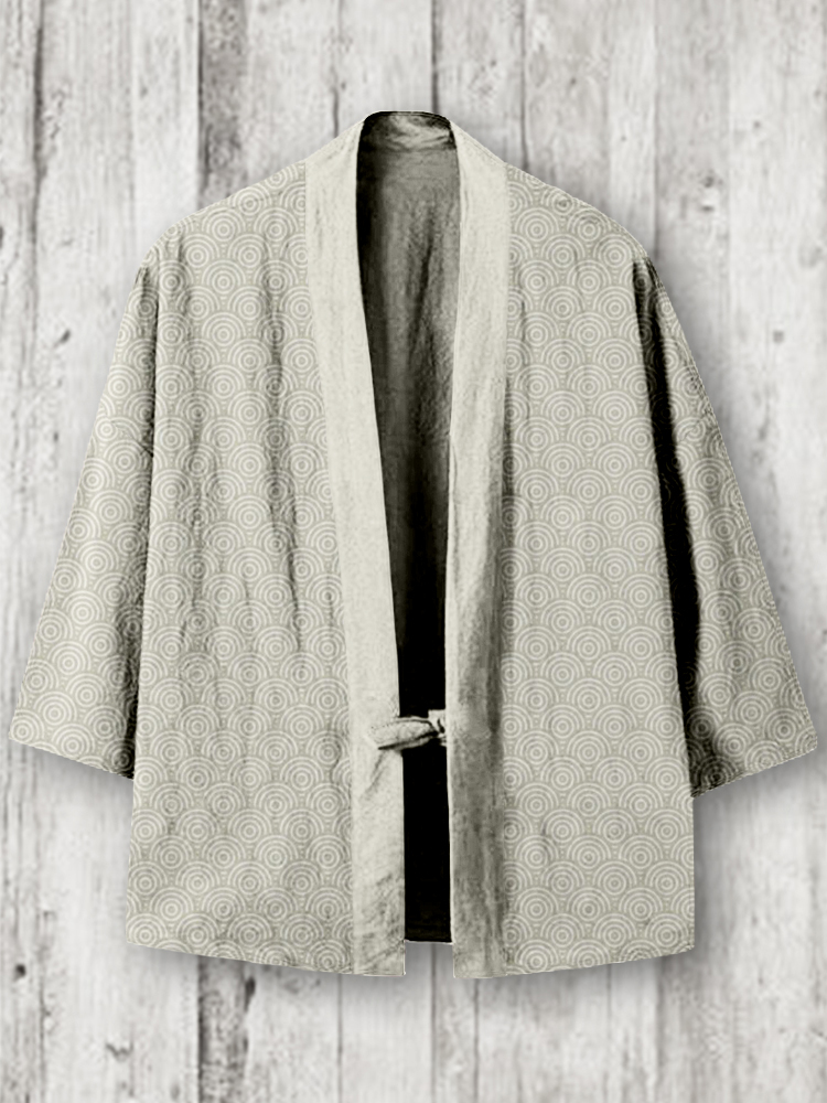 Japanese Fish Scales Pattern Linen Blend Kimono Cardigan