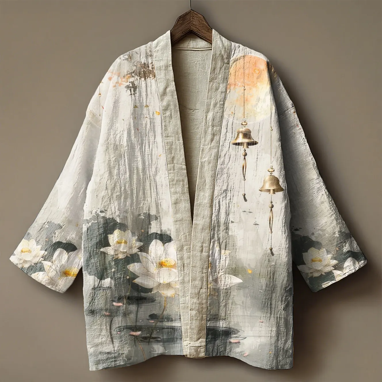 Oriental Ink Painting Art Embroidery Linen Kimono Cardigan