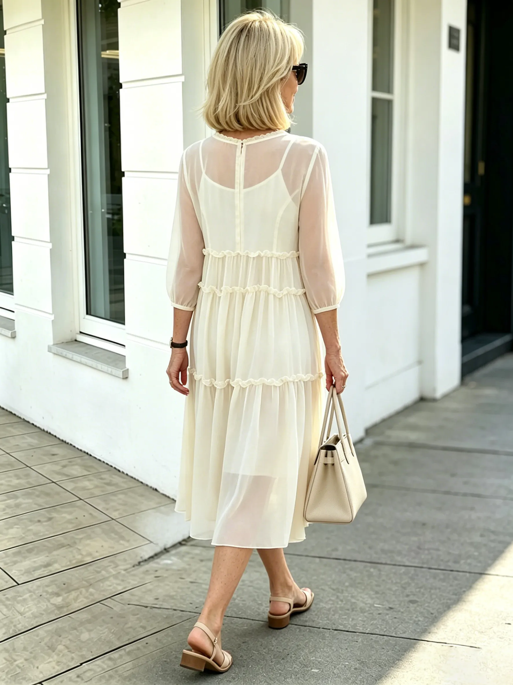 Light Blue Tiered Ruffle Midi Dress