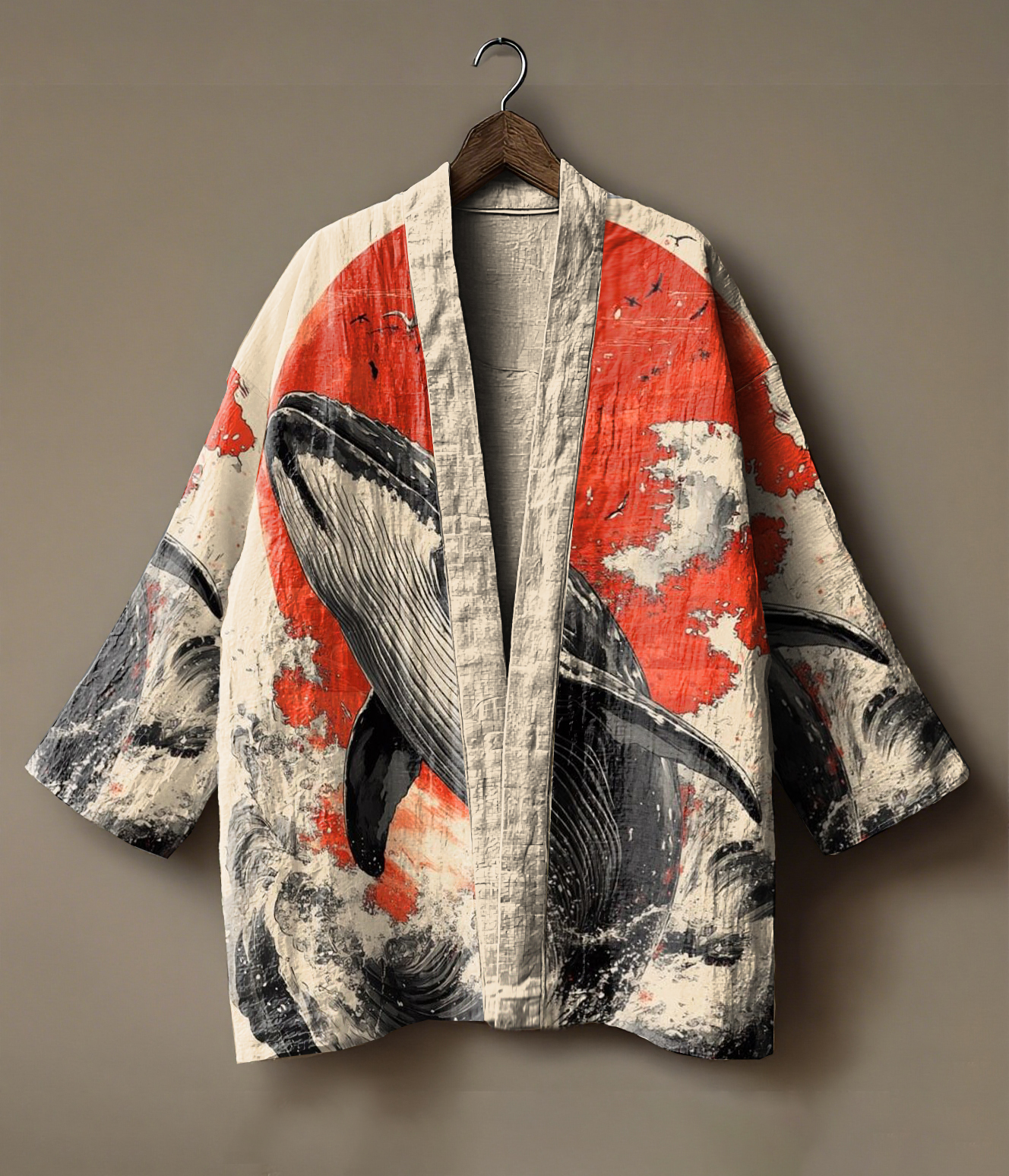 Japanese art-embroidered linen kimono cardigan