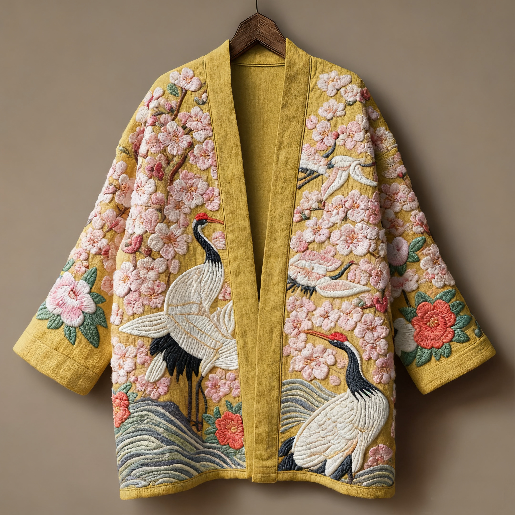 Japanese art ukiyo-e three-dimensional embroidered linen kimono cardigan
