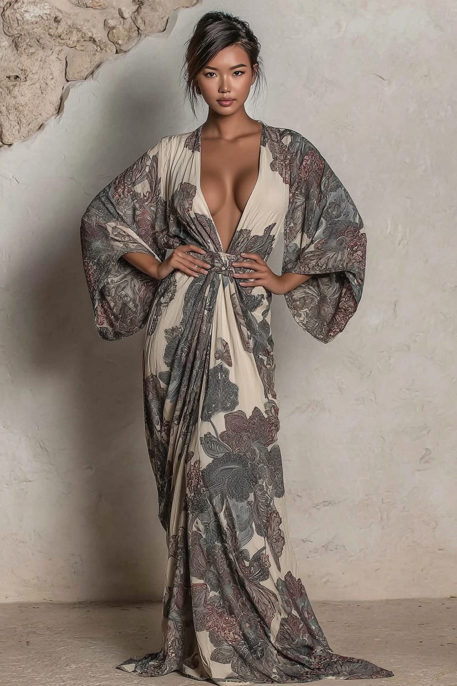 Elegant Vintage Printed Robe