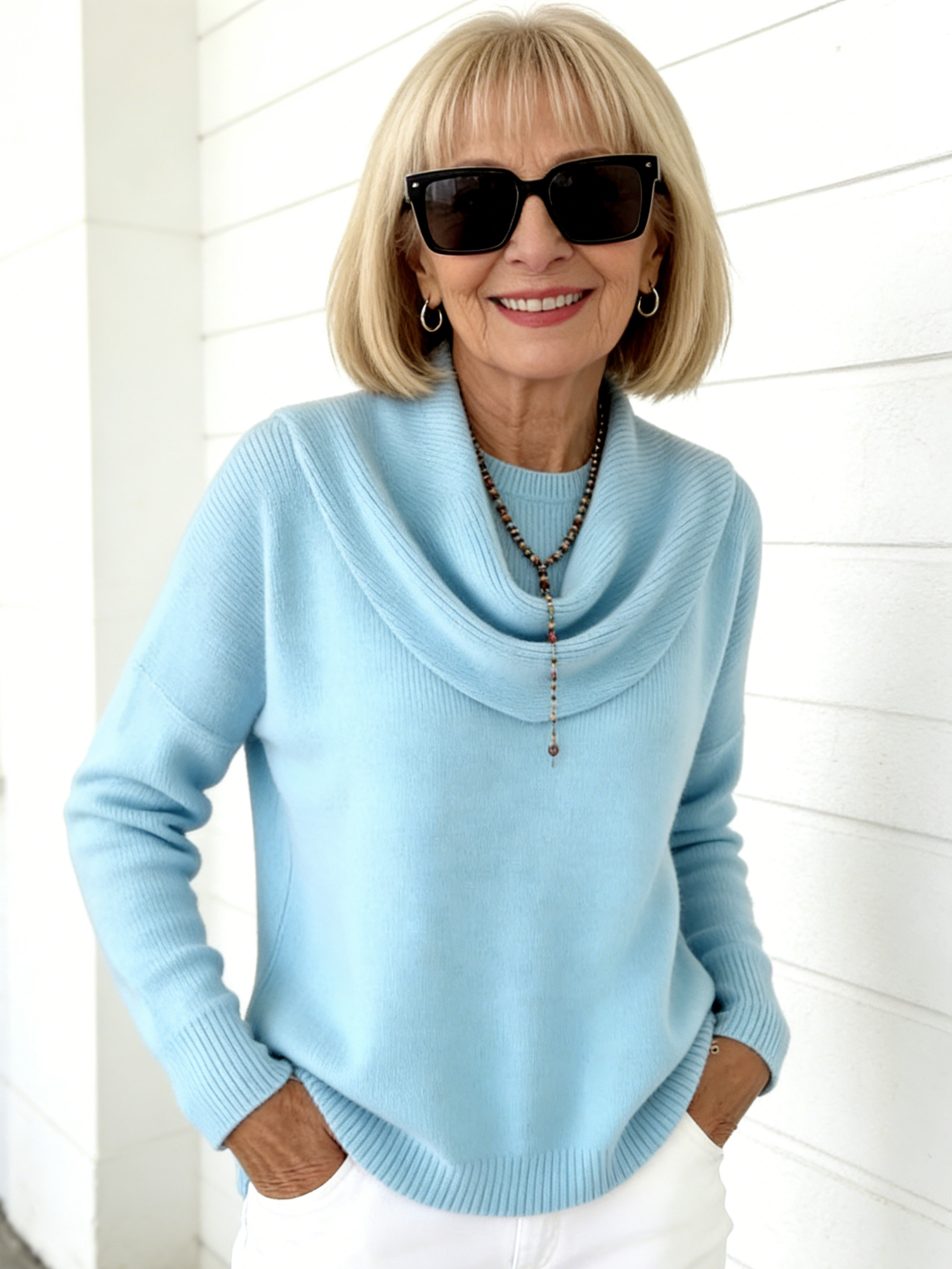 Ivory Cowl-Neck Knit Sweater