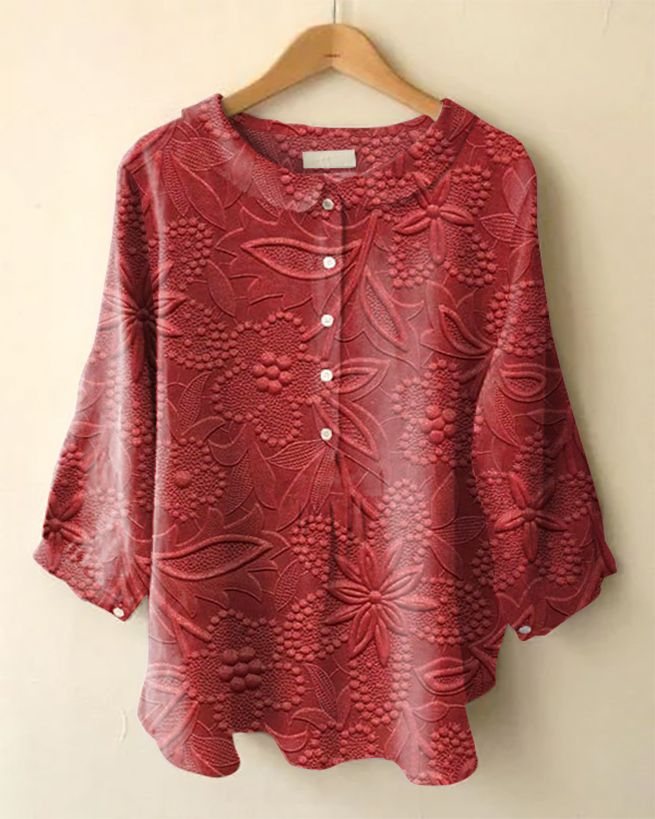 Vintage Floral Print Long Sleeve Peter Pan Collar Shirt