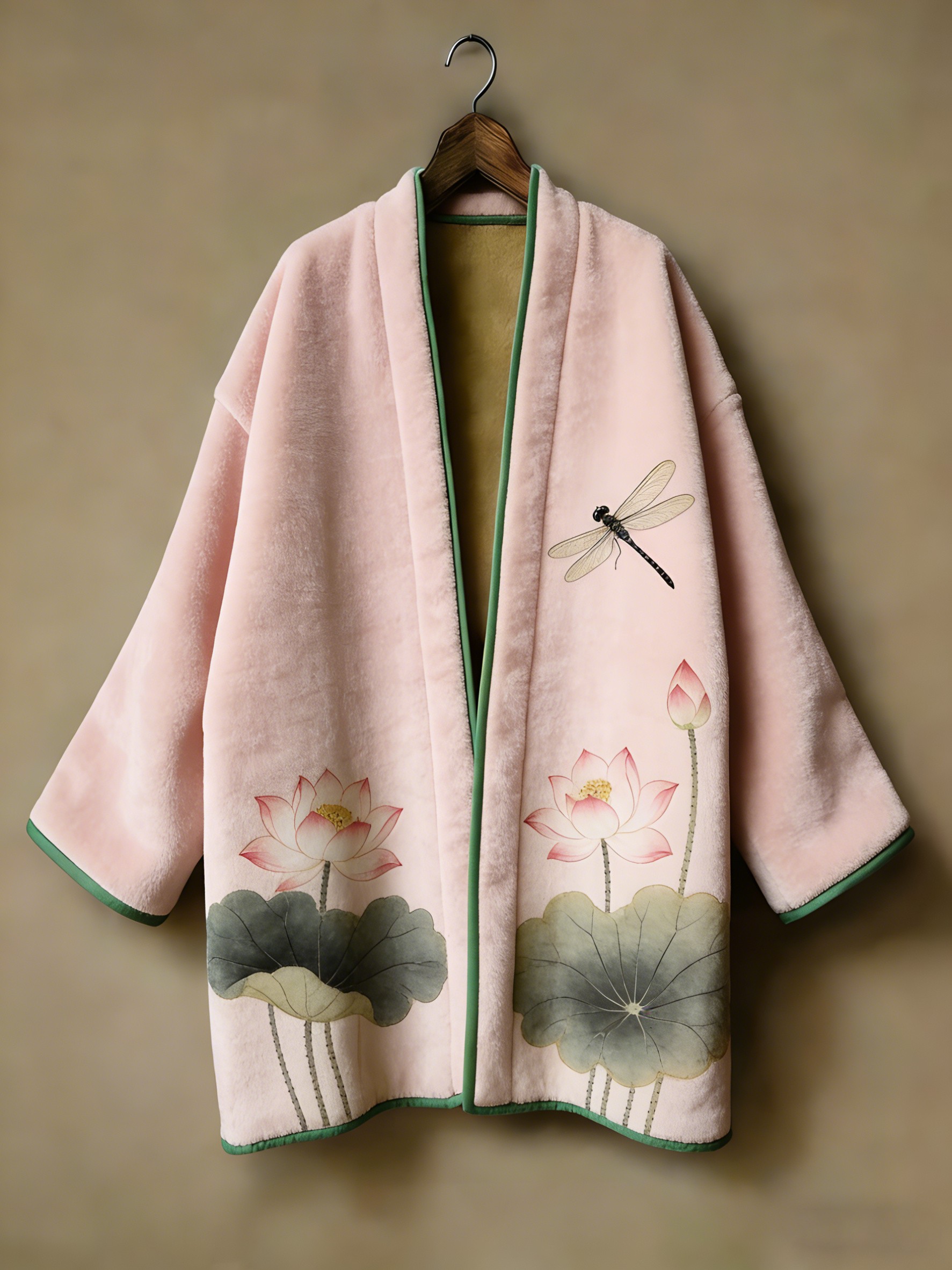 Oriental aesthetic printed flannel embroidered medium and long kimono cardigan