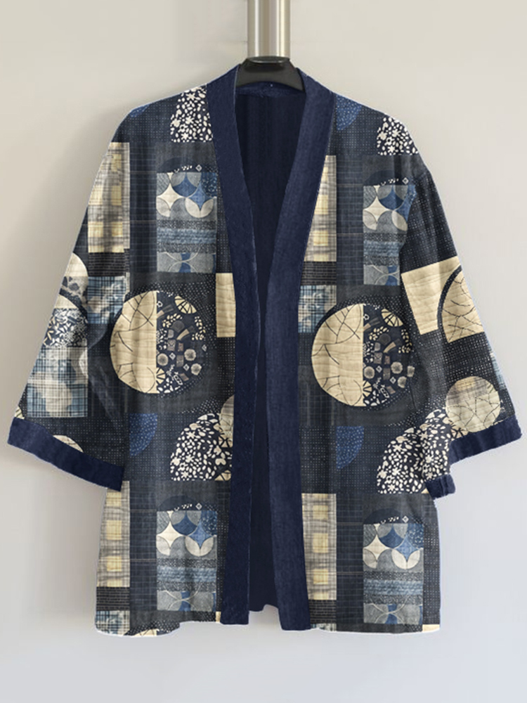 Japanese Traditional Sashiko Art Pattern Art Print Blend Kimono Cardigan
