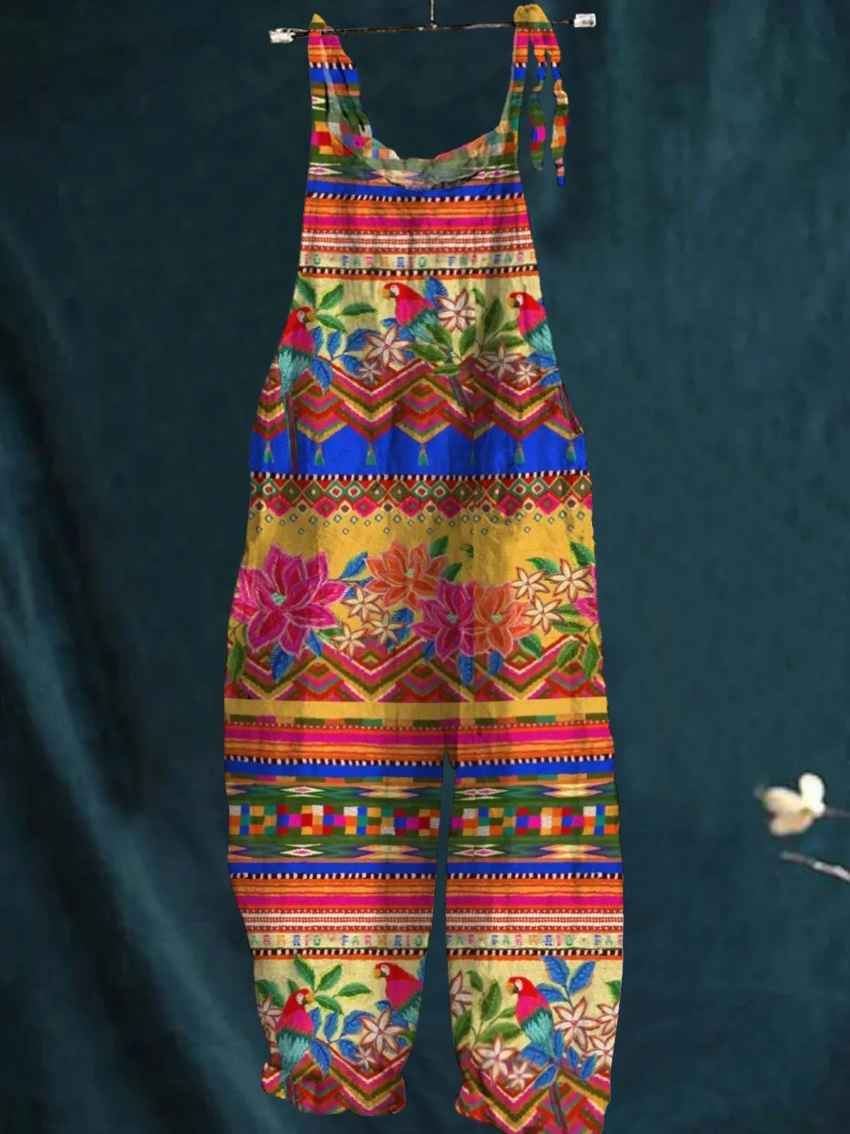 Ethnic Style Tropical Pattern Printed Women's Casual Wide-Leg Jumpsuit
