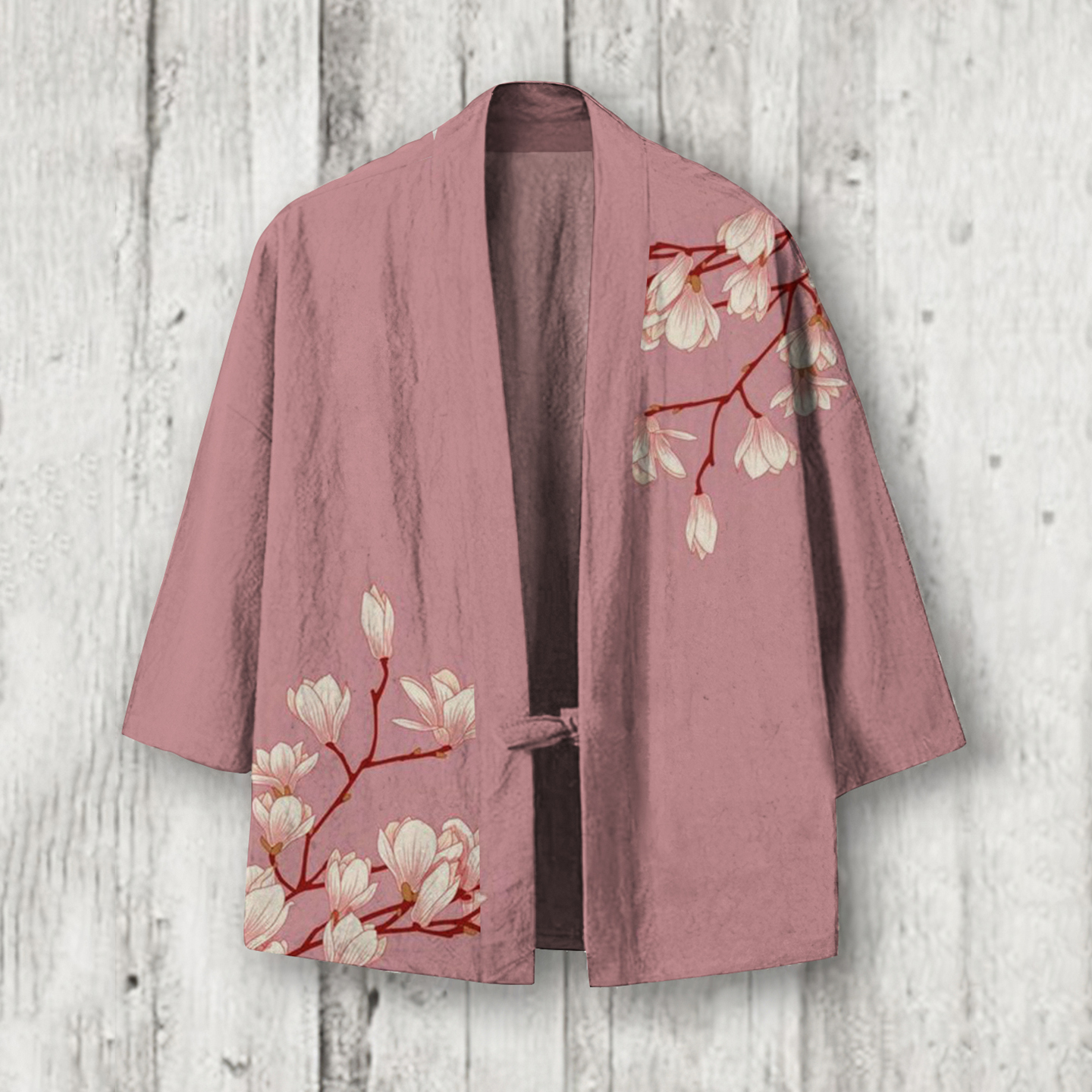 Japanese Art Floral Printed Linen Blend Kimono