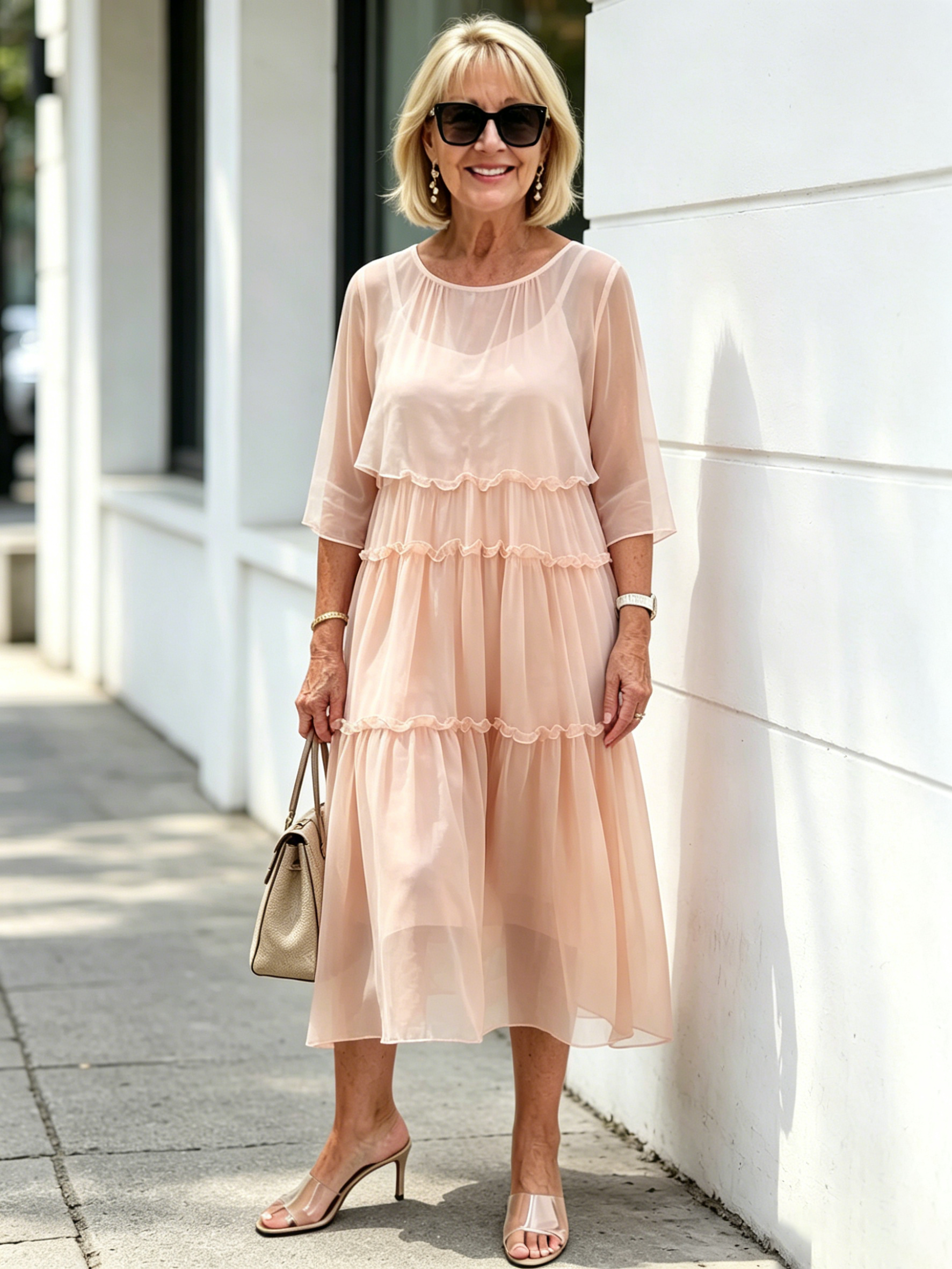 Light Blue Tiered Ruffle Midi Dress