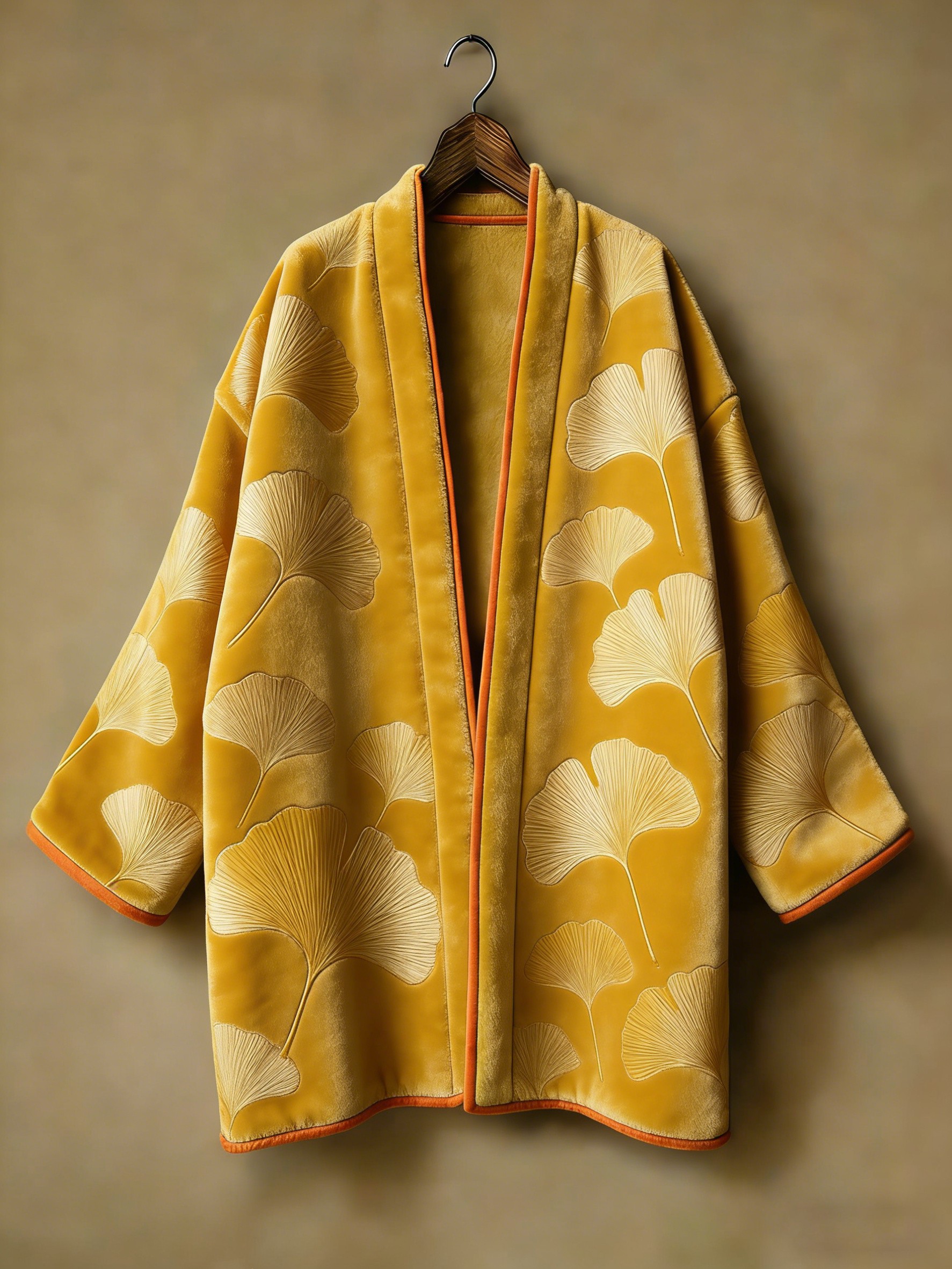 Flannel embroidered printed medium and long kimono cardigan