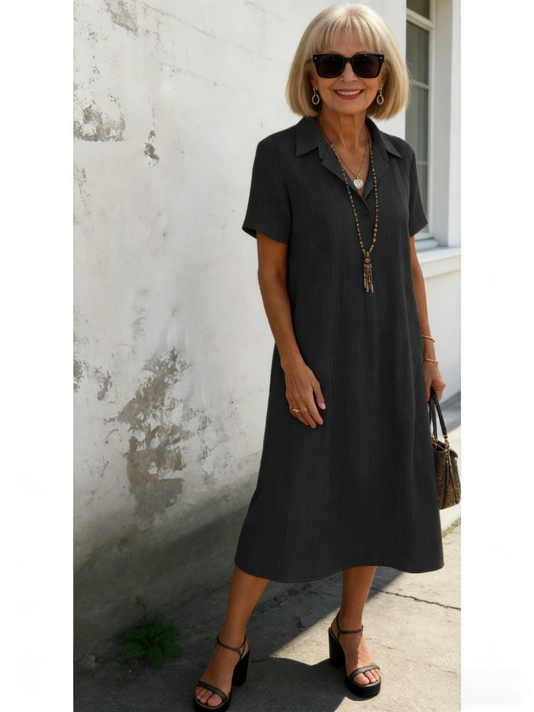 Light Blue Short-Sleeve Shirt Dress
