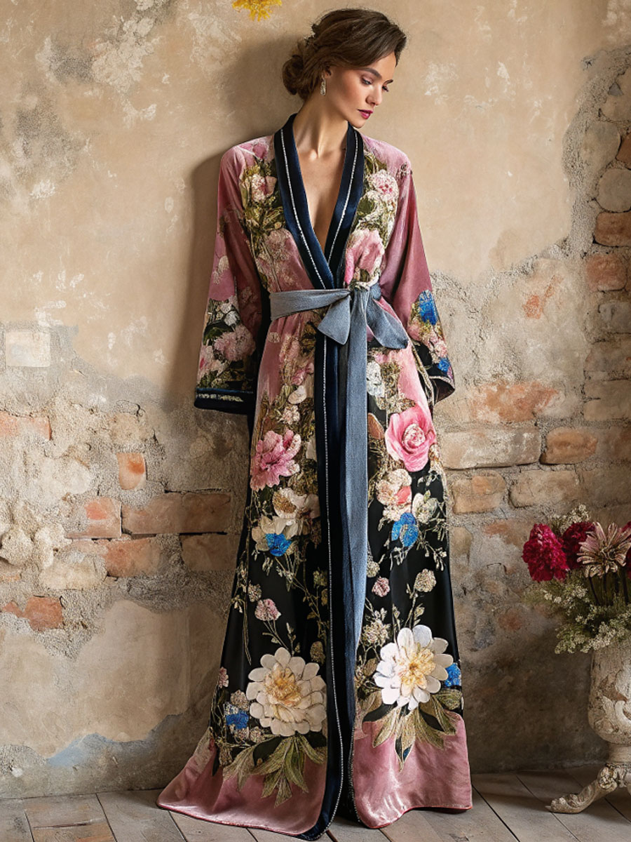 Autumn & winter elegant velvet robe (with belt)