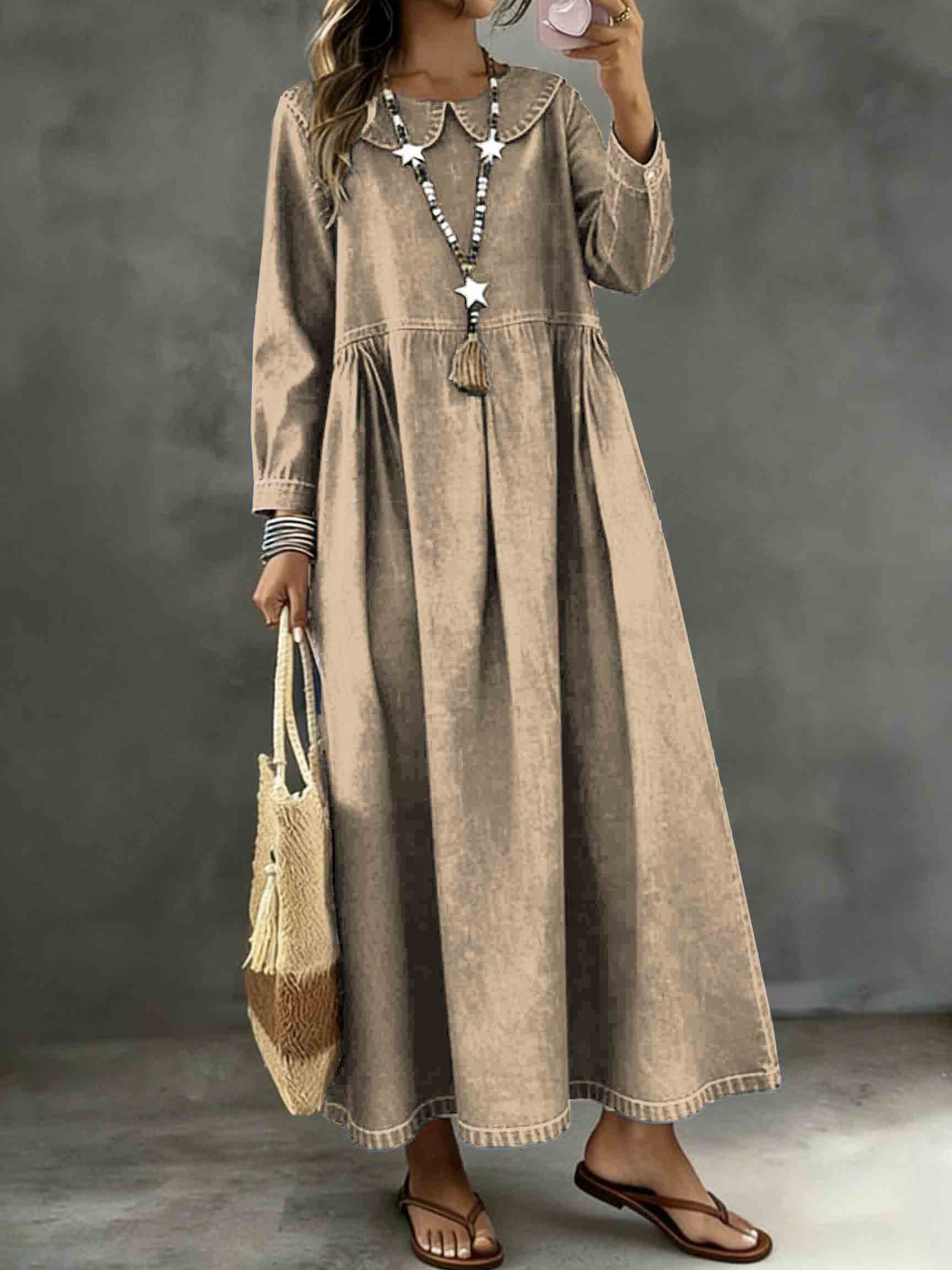 Long Sleeved Lotus leaf collar Loose Denim Dress