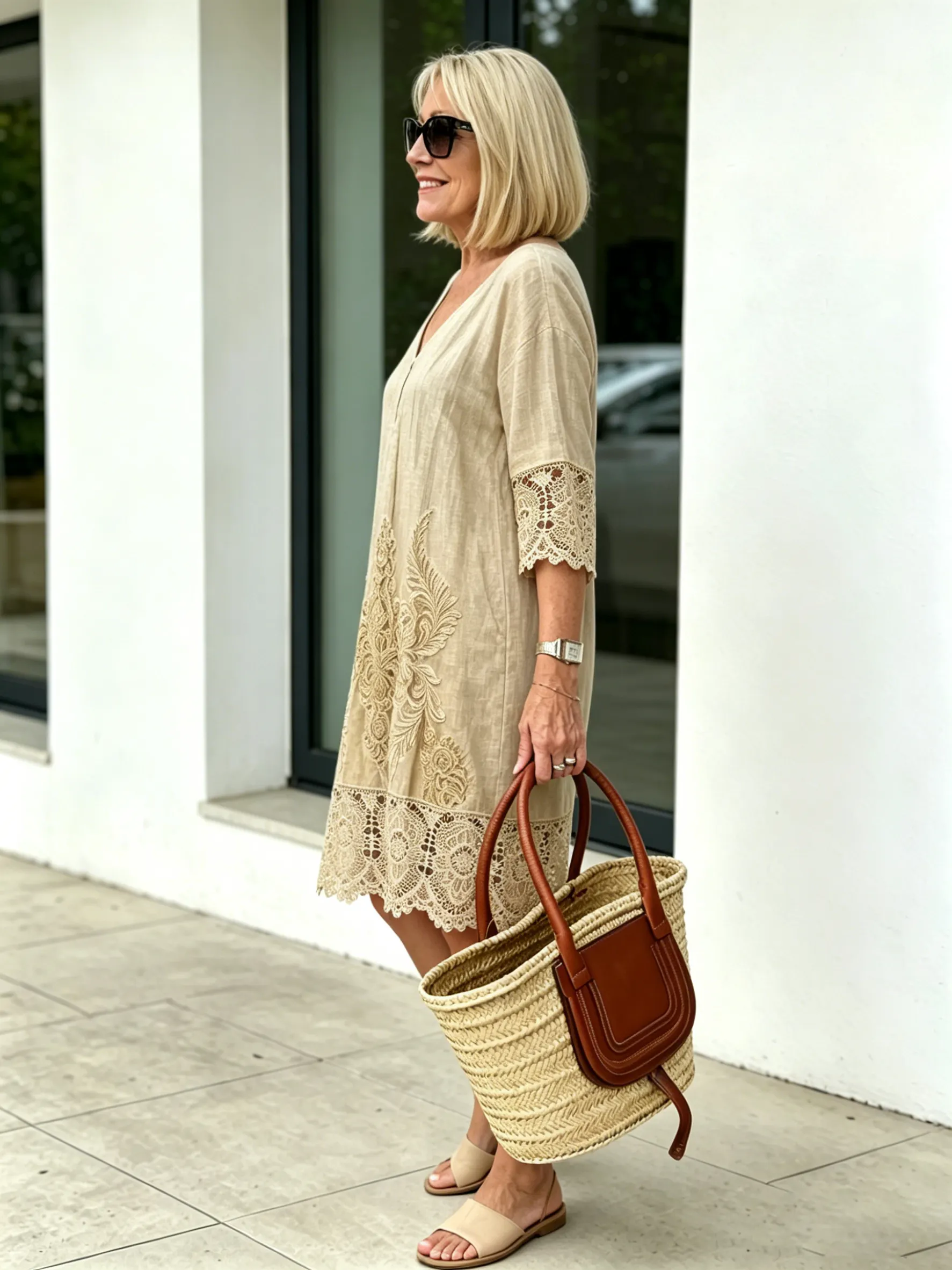 V-Neck A-Line Midi Dress
