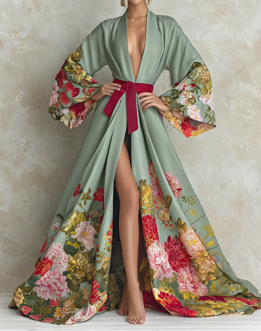 Elegant Vintage Printed Robe