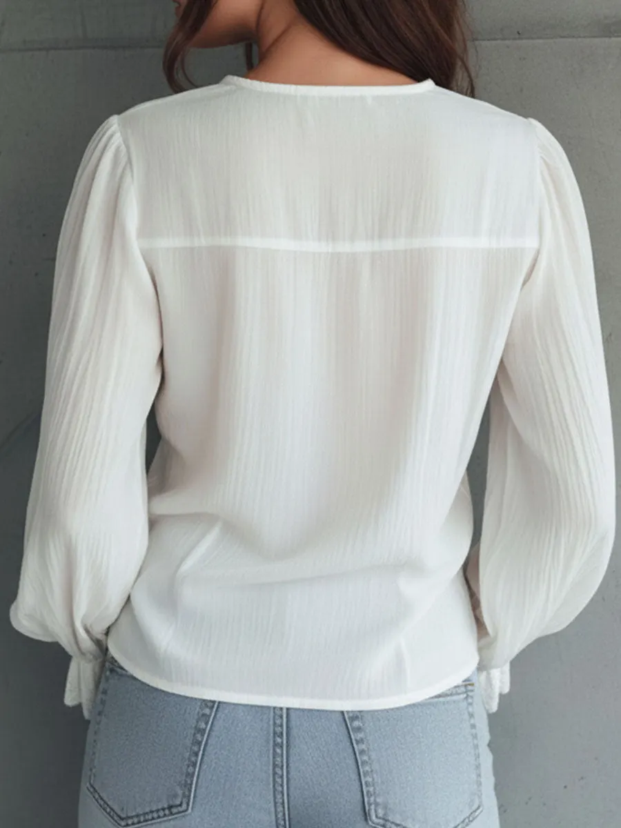 Vintage Victorian V-Neck Ruffle Lace Blouse