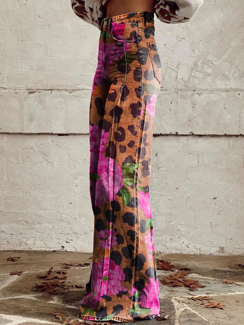 Leopard Print Casual Wide-Leg Pants
