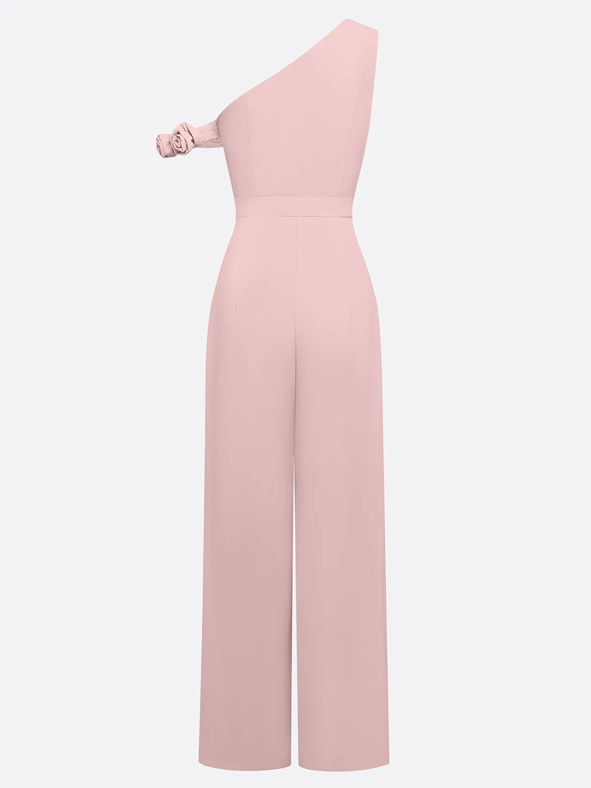 Pink 3D Floral One-Shoulder Sleeveless Dressy Jumpsuit