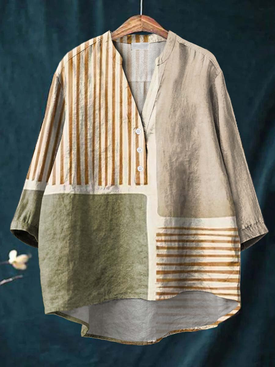 Geometric Pattern Art Print Casual Cotton & Linen Shirt