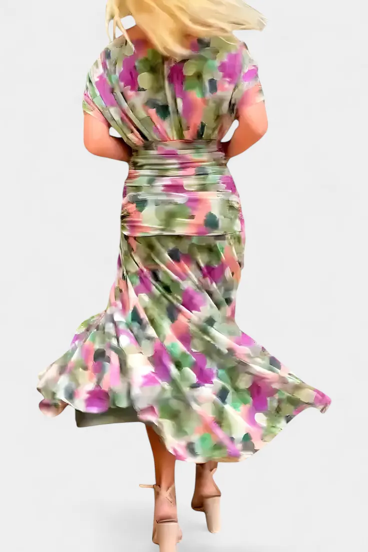 Long Floral Dress with V-Neck
