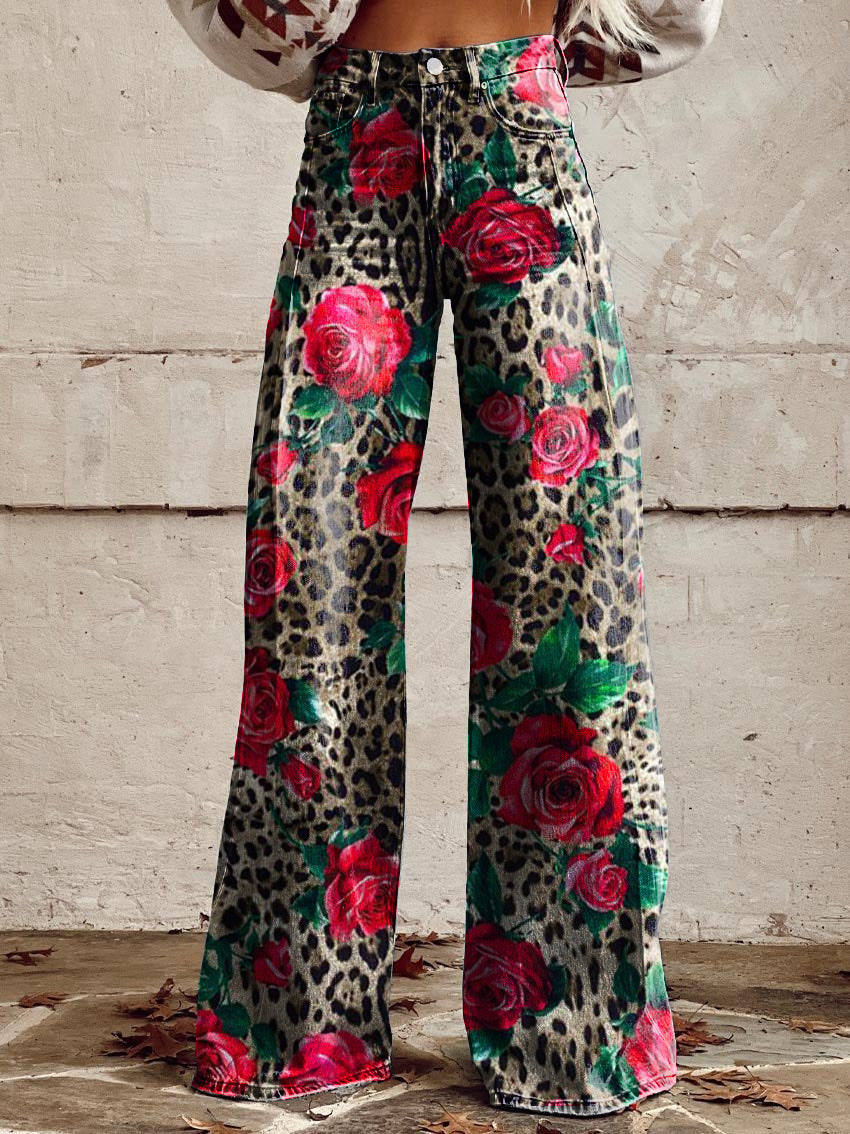 Leopard Print Casual Wide-Leg Pants