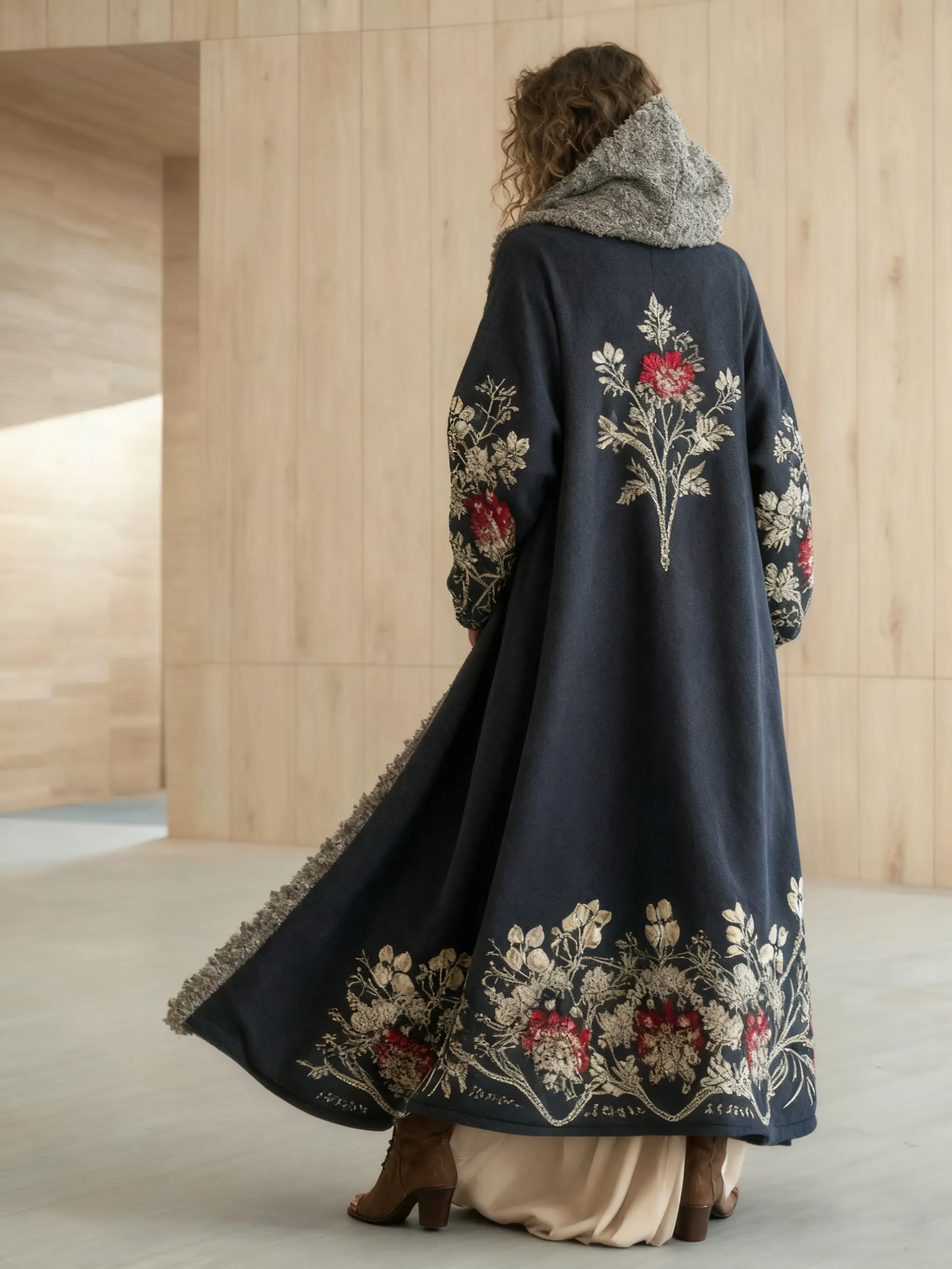 Women's Autumn and Winter Flannel V-Neck Hooded Cardigan Robe