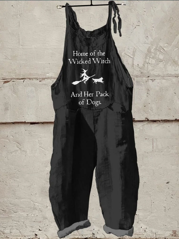 Home Of The Wicked Witch & Her Pack Of Dogs Halloween Art Print Casual Wide-Leg Jumpsuit
