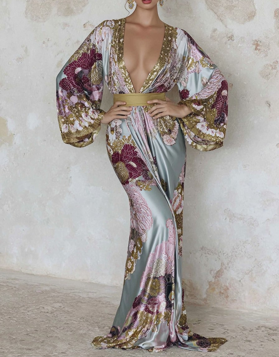 Elegant Vintage Printed Robe