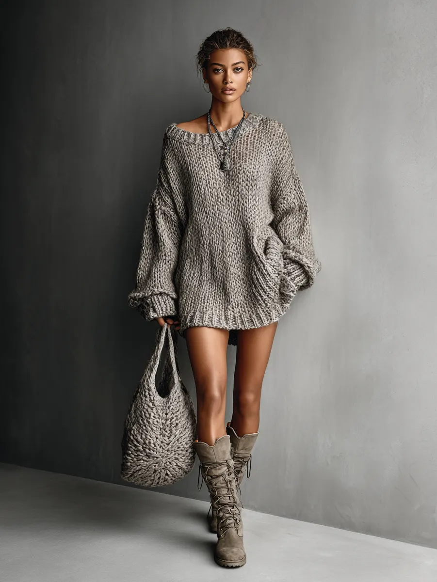 Women's Minimalist Loose Knit Mini Dress