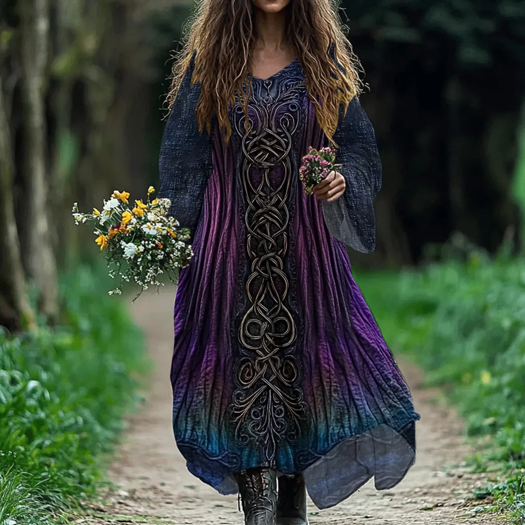 Women's Vintage Viking Tree Of Life Art Cotton And Dress