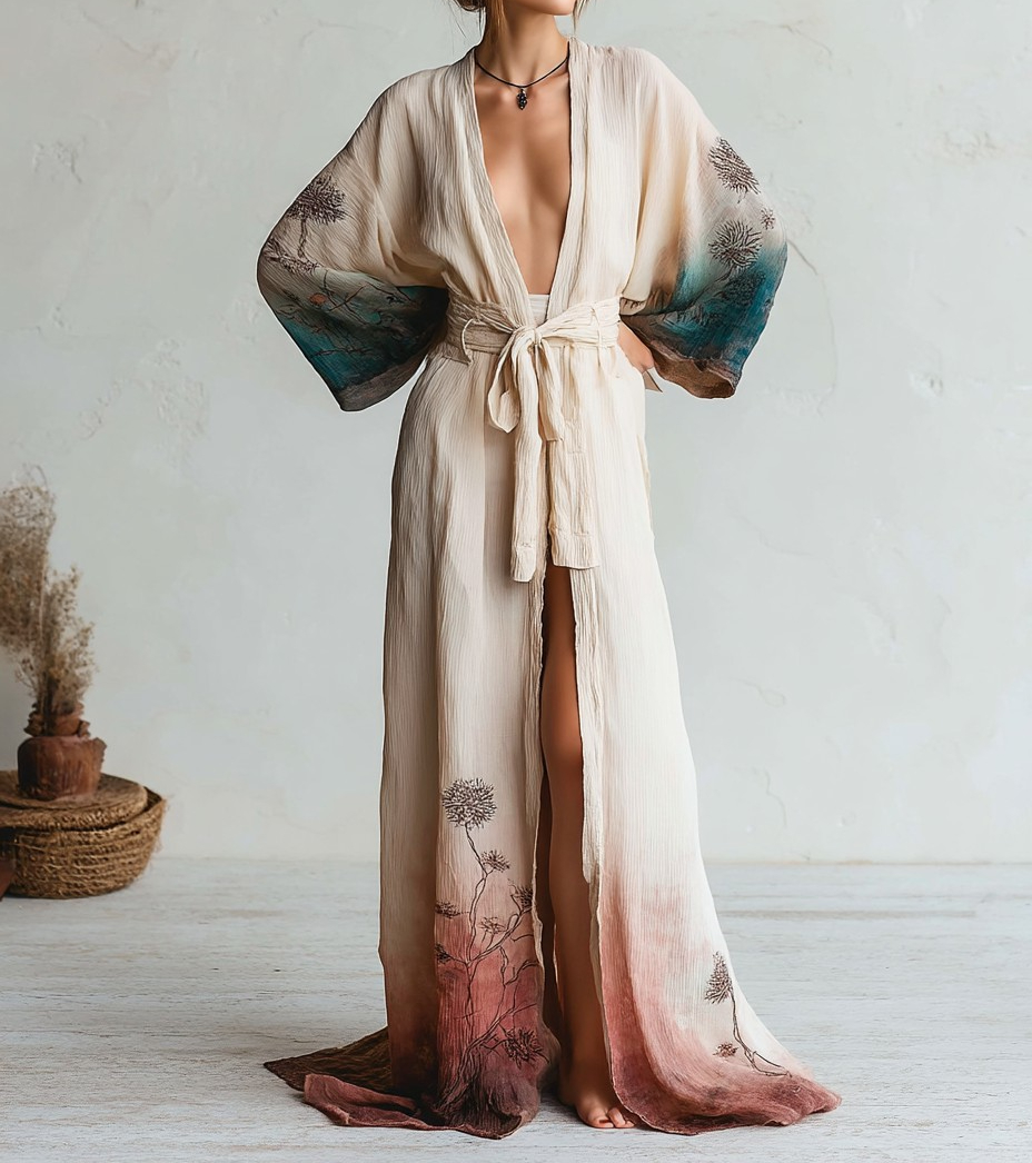 Elegant Vintage Printed Robe