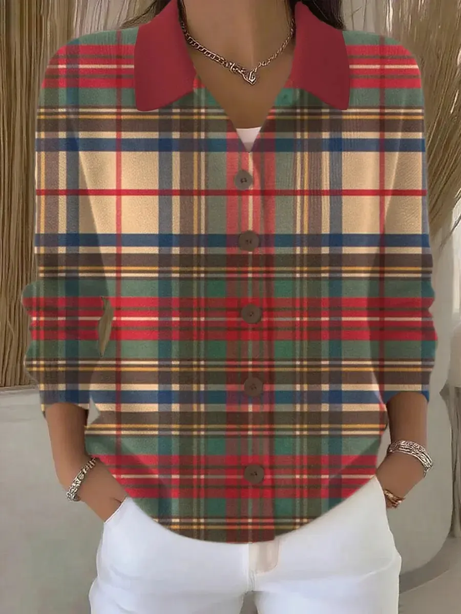 Vintage Plaid Art Print Casual Sweater