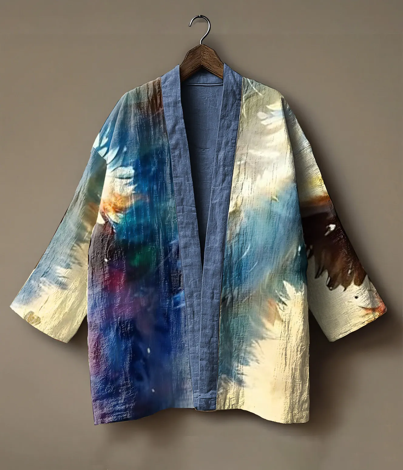 Abstract landscape-themed printed linen andong cardigan