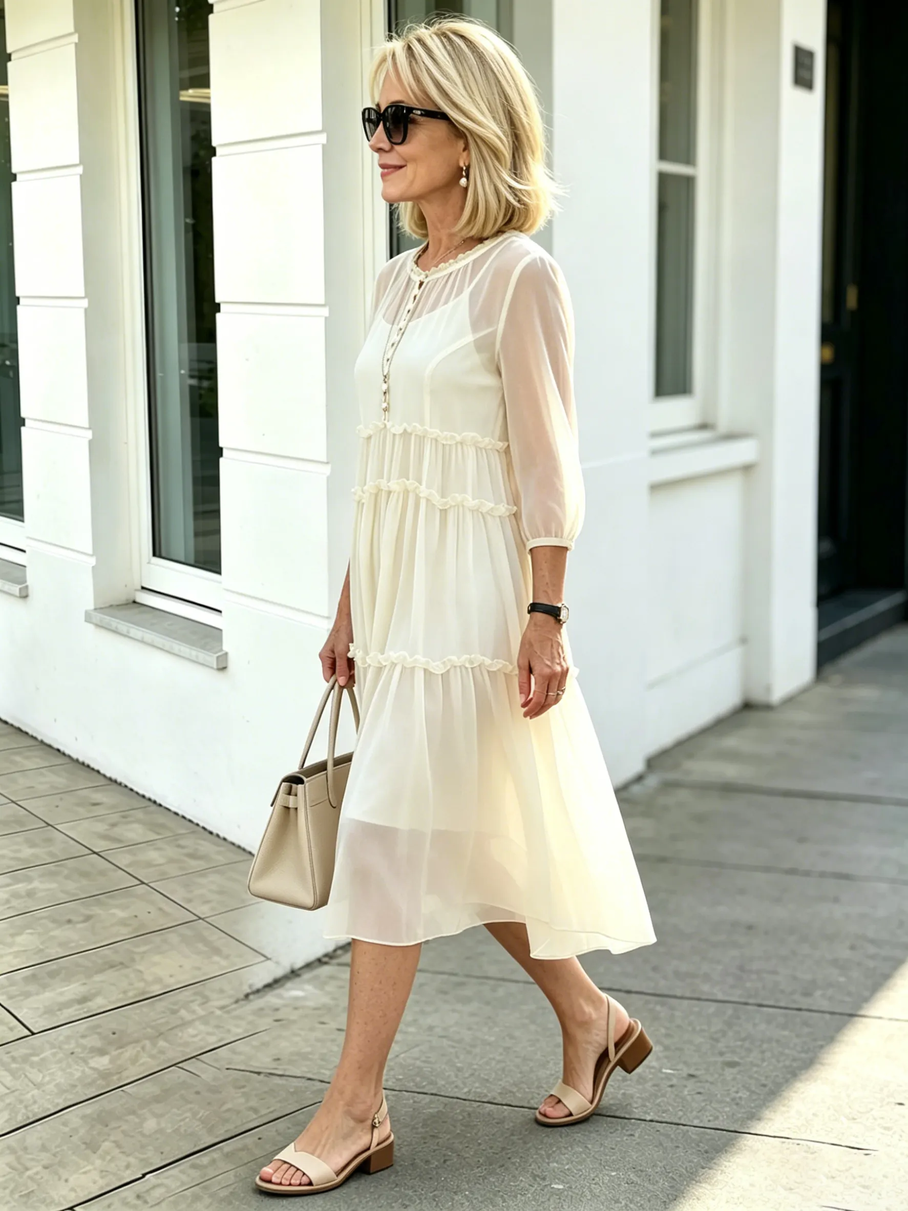 Light Blue Tiered Ruffle Midi Dress