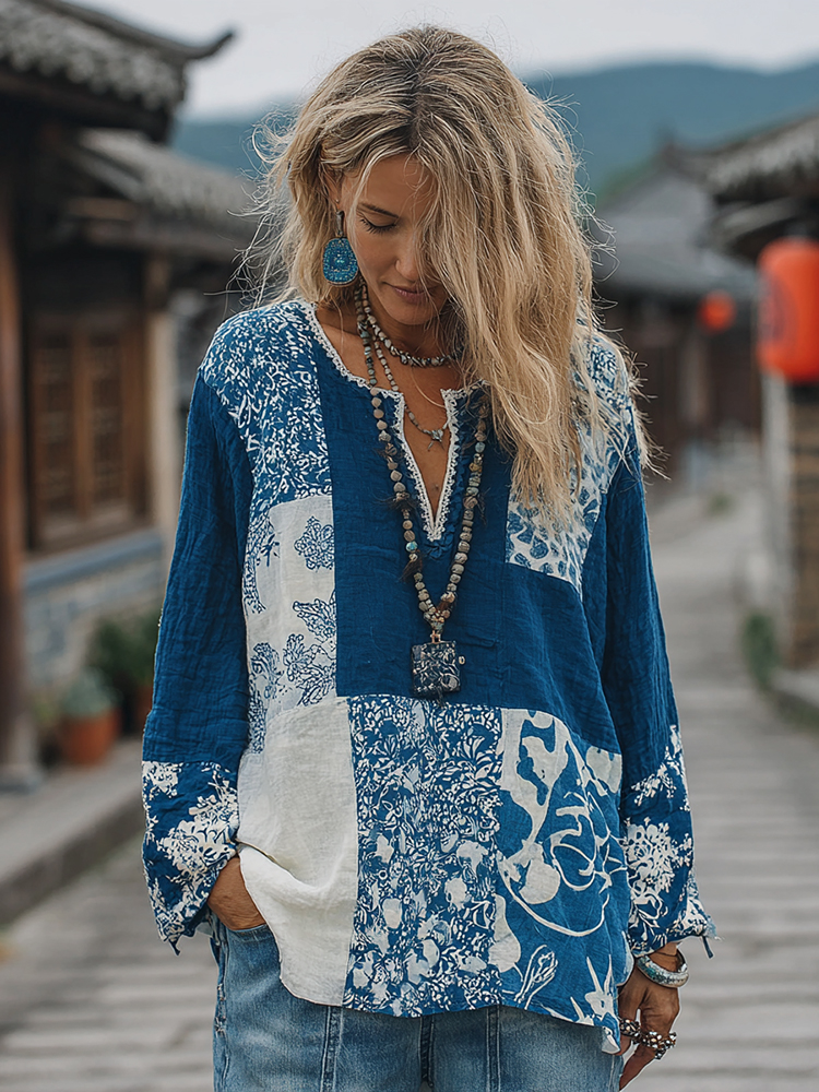 Japanese Style Floral Patchwork Pattern Cozy Top