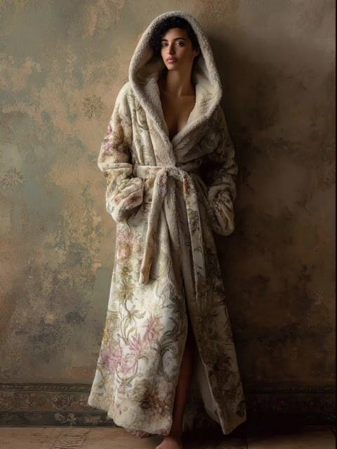 Women's Autumn and Winter Cotton Velvet Blended Robe (With Belt)