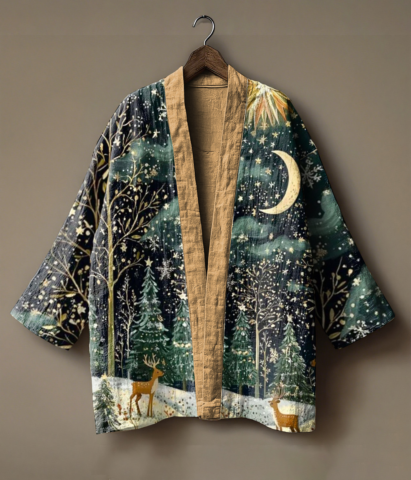 Forest deer print linen and robe cardigan
