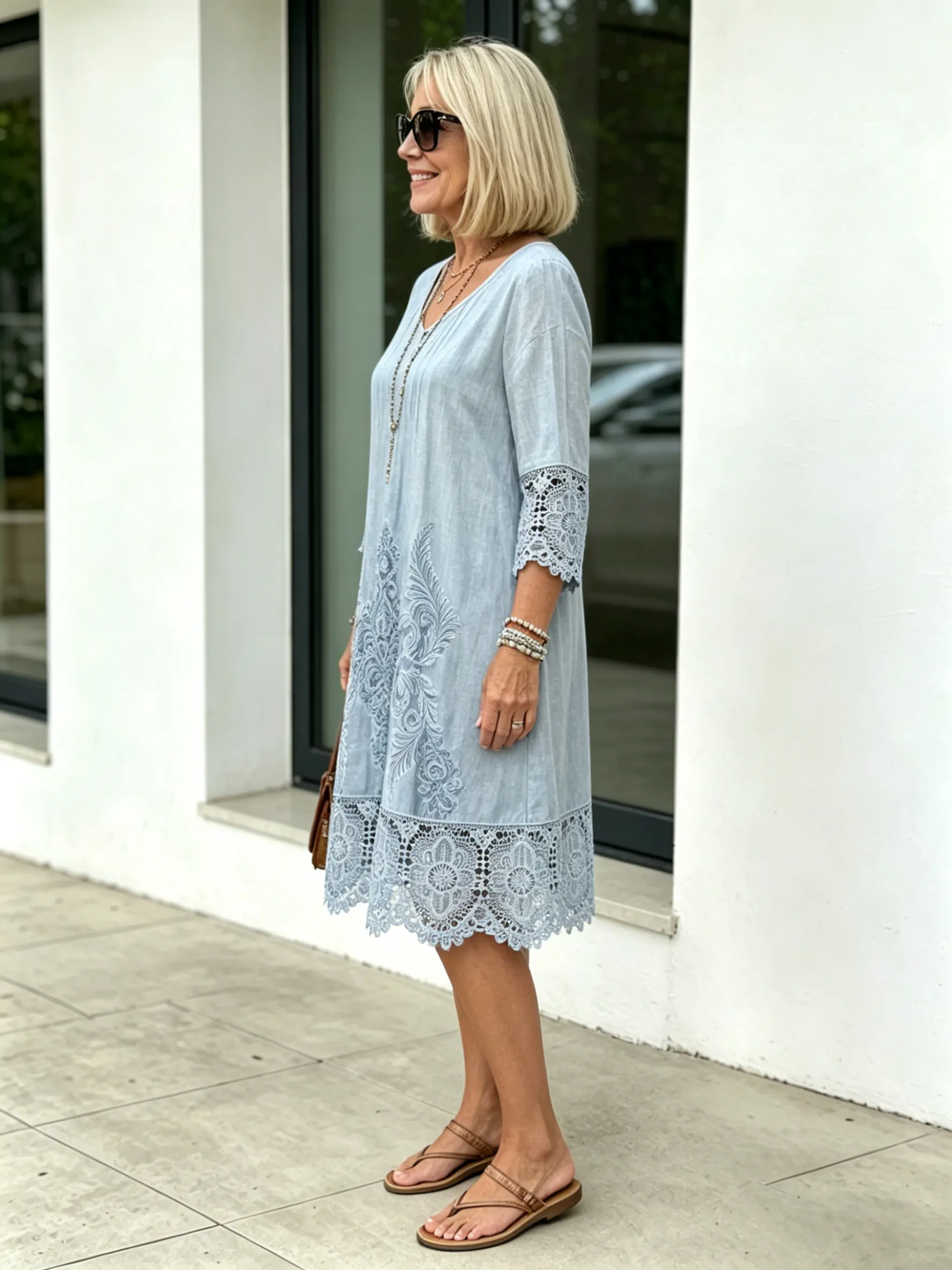 V-Neck A-Line Midi Dress