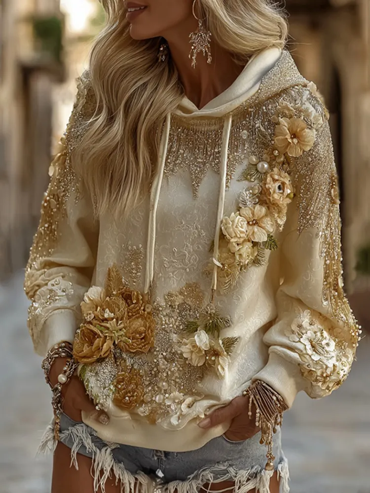 Women's Vintage Yellow Rose Art Casual Hooded
