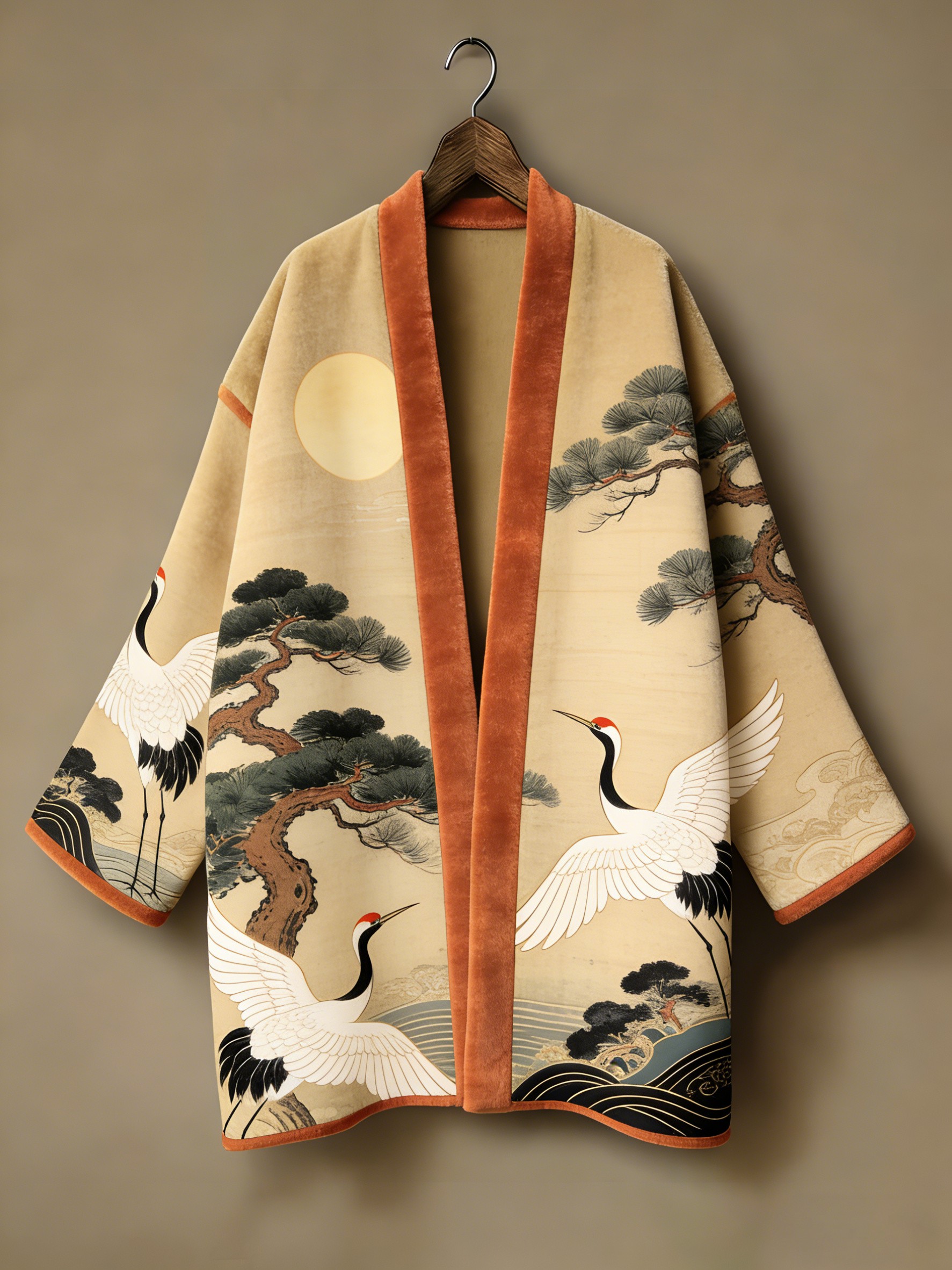 Winter warmest flannel printed and embroidered pattern kimono cardigan