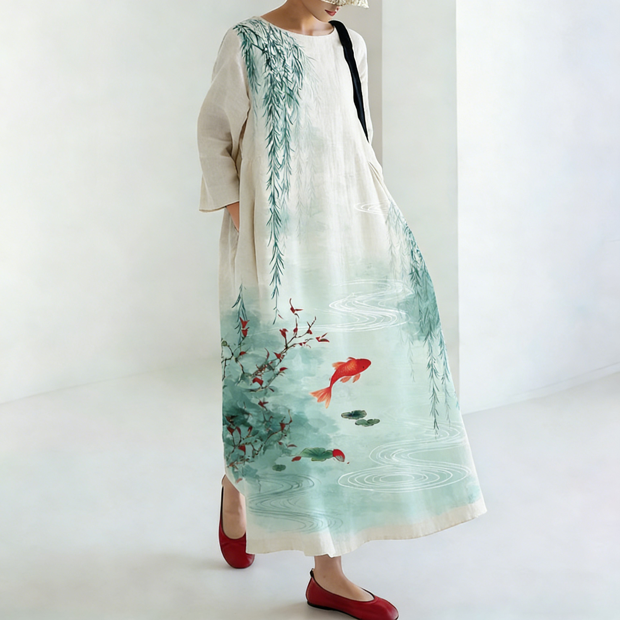 Floral Pattern Japanese Linen Dress