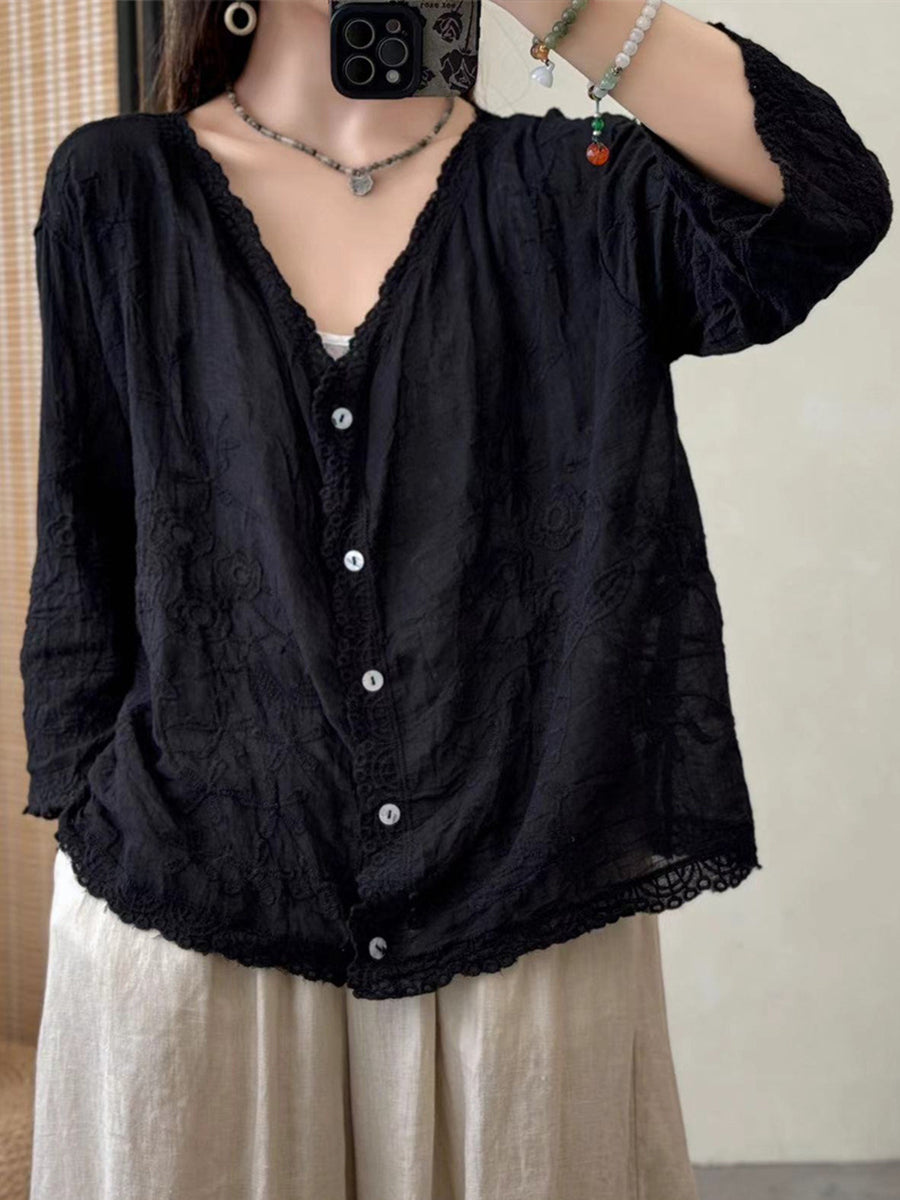 Exquisite Embroidered Loose Cotton Shirt