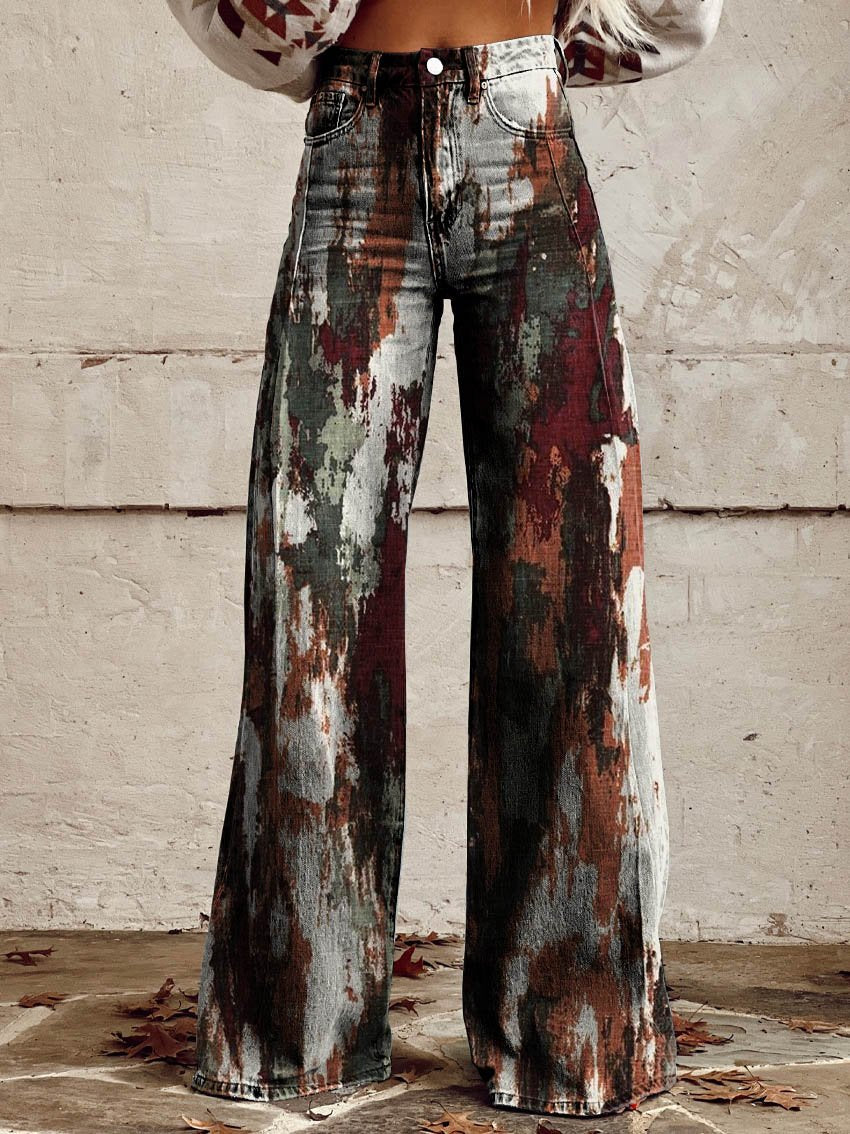 Rust Print Casual Wide-Leg Pants