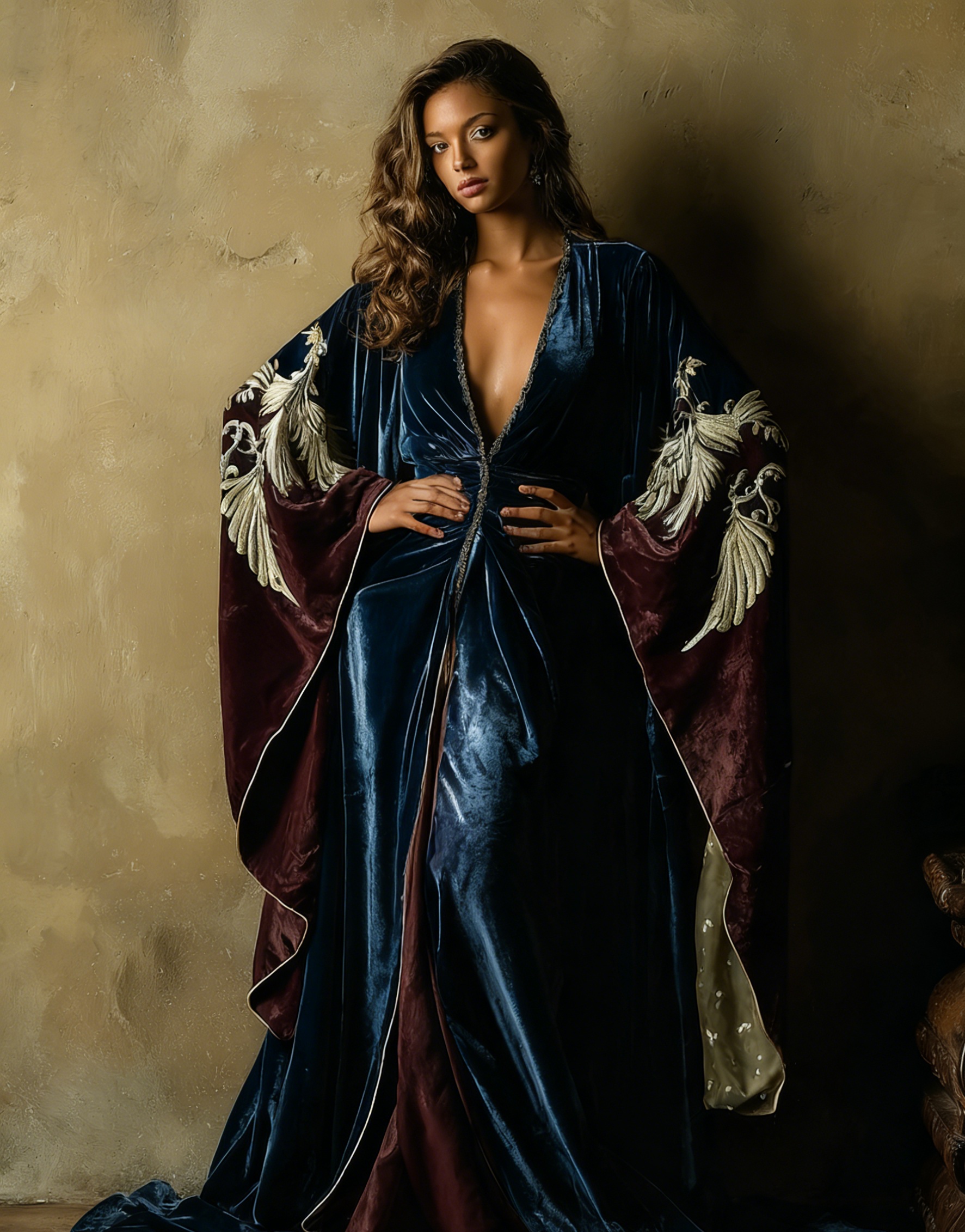 Women's Retro Fit Blue Velvet Robe